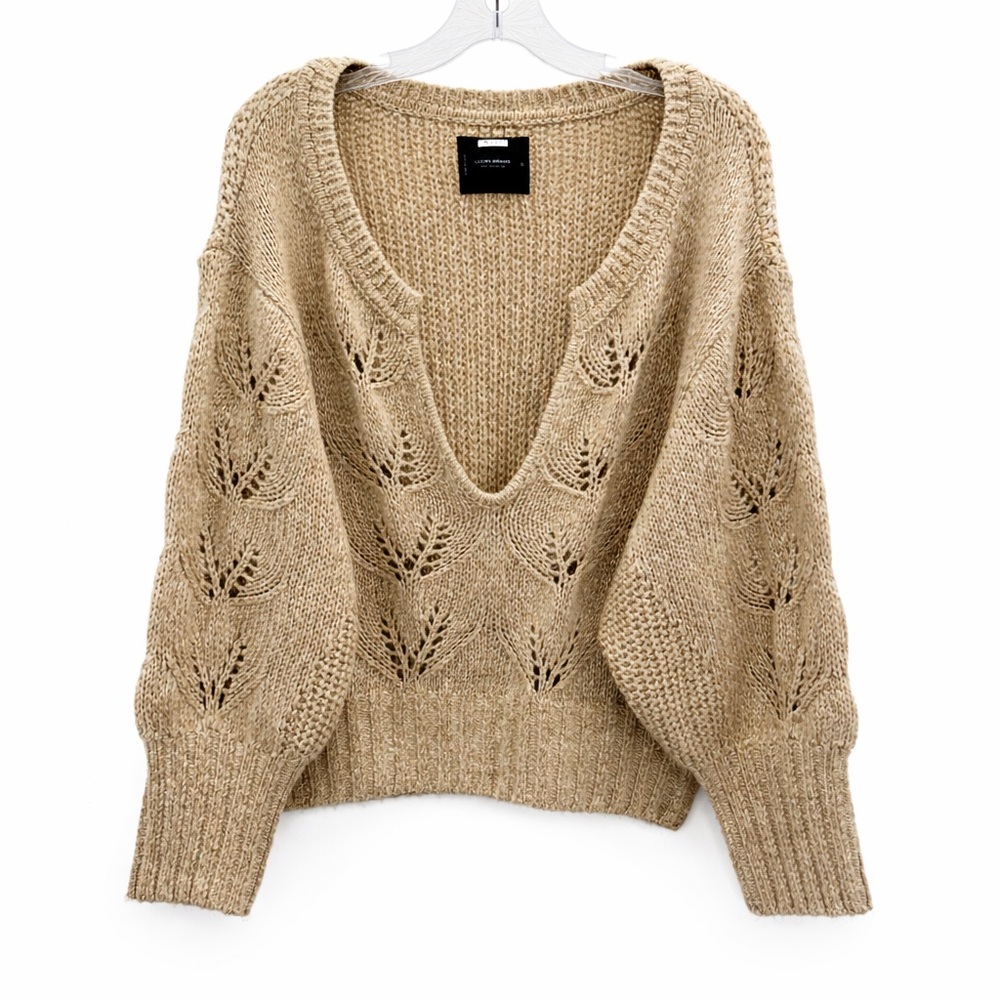 Chunky V-Neck Knit Sweater in Beige